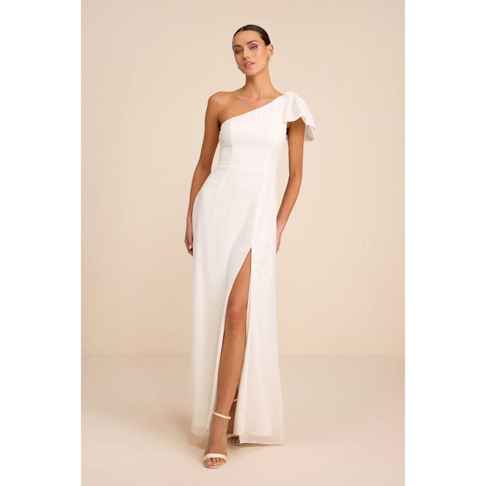 Lulus Simply Brilliant White One-shoulder Bow Maxi Dress - Size M